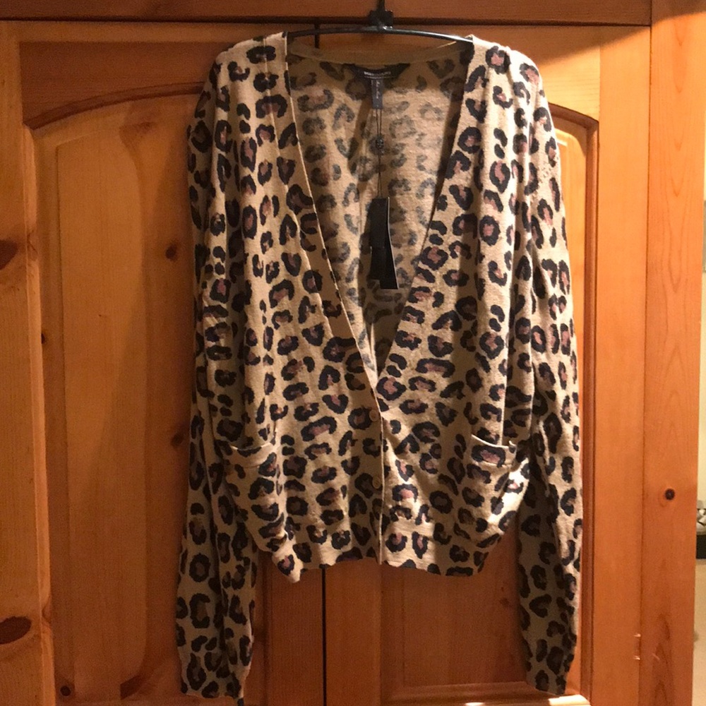 BCBGMaxazria Camel Animal Print 3 button cardigan